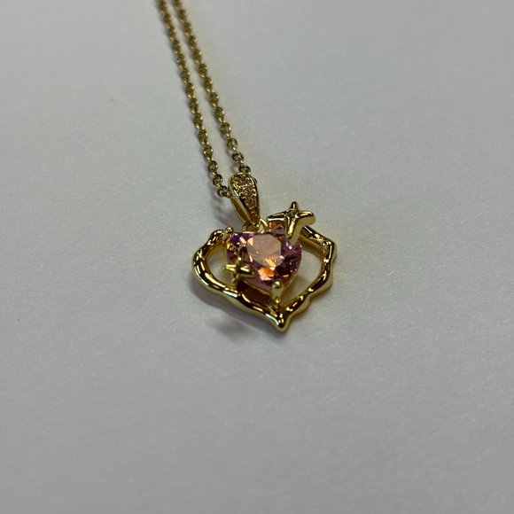 Gold Heard Zircon Pink and Amethyst Pendant Necklace - Picture 9 of 17